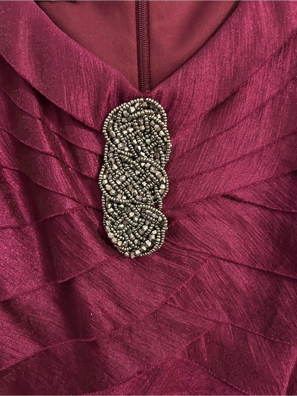 London Times Wine/Purple Layered Sheath Dress with Decorative Brooch - Picture 2 of 6
